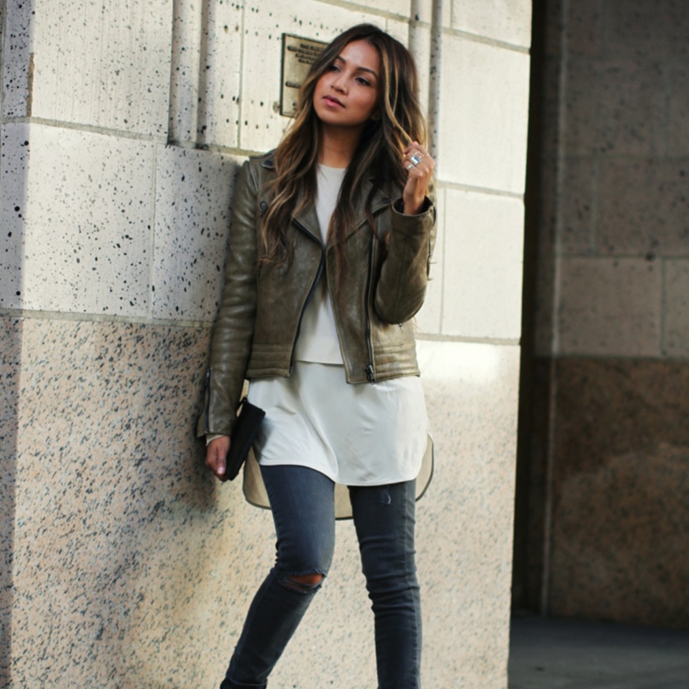 ❌SOLD❌ NWT Rag&Bone Bowery Leather Jacket in Moss - Picture 1 of 8